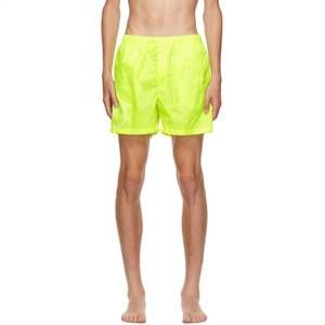 NEW VALENTINO vlogo print swim shorts in yellow fluorescent